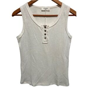 Zenana Off White Henley Style Ribbed Tank Top Women's Size 1X‎